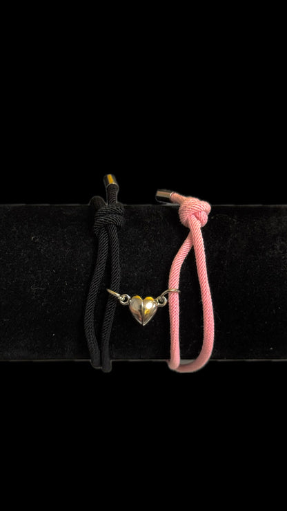 Set Brățări Duo Heart Pink&Black + punguță de cadou