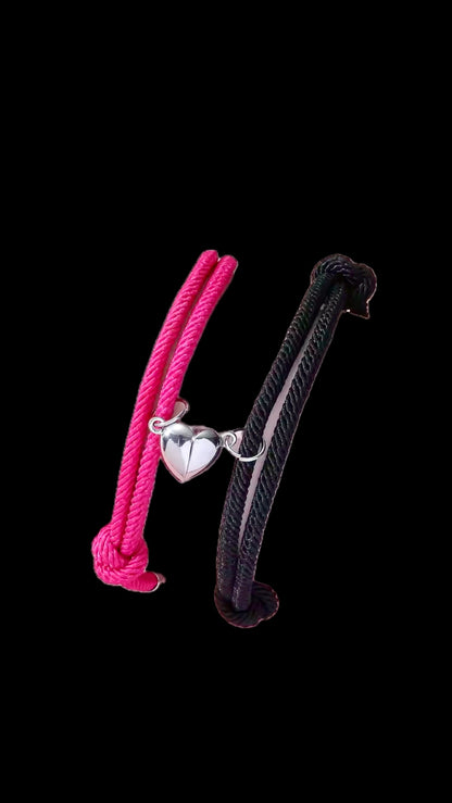 Set Brățări Duo Heart Pink&Black + punguță de cadou