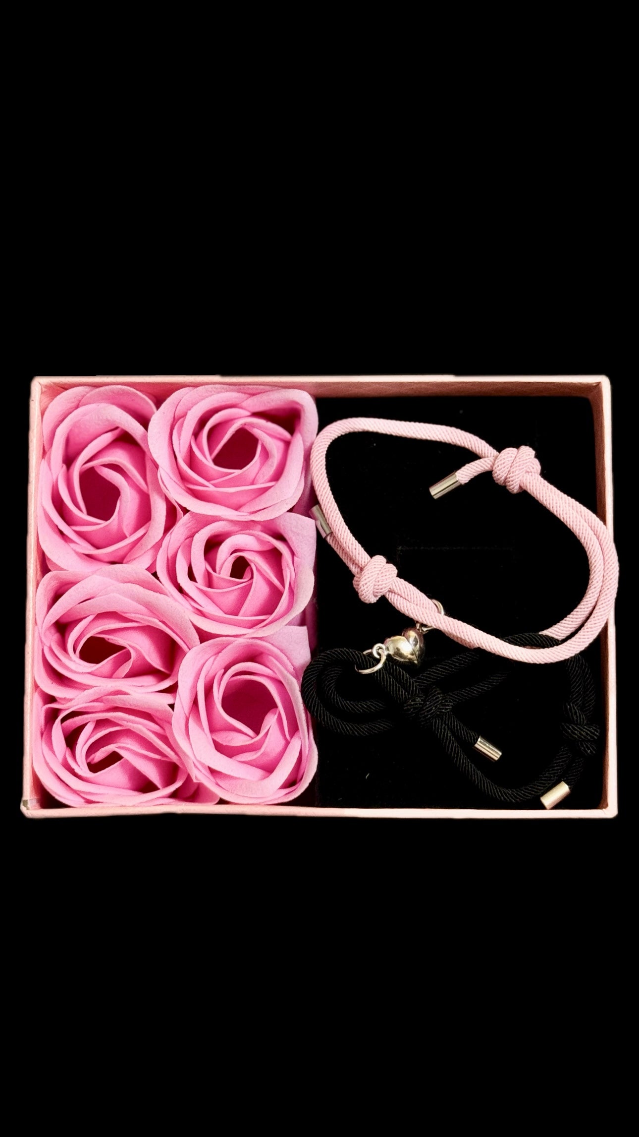 Set Brățări Duo Heart Pink&Black + punguță de cadou
