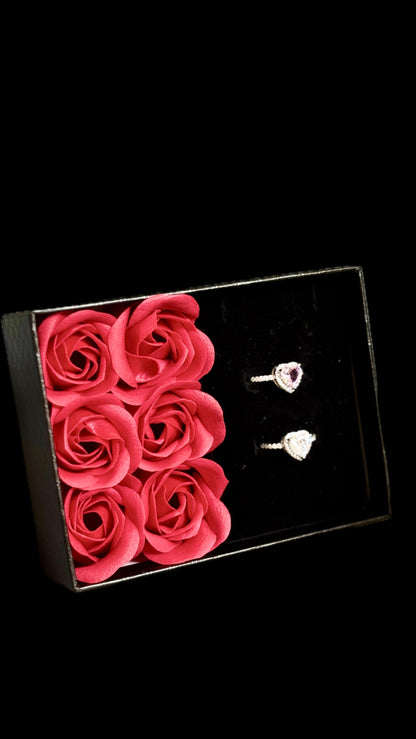 Set Inele Pink&White Heart + punguță de cadou