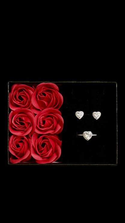 Set Inel White Heart silver + Inel + punguță de cadou