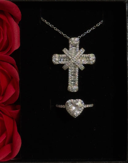 Set Colier Extreme Cross silver + Inel + punguță de cadou - Icedout.nm