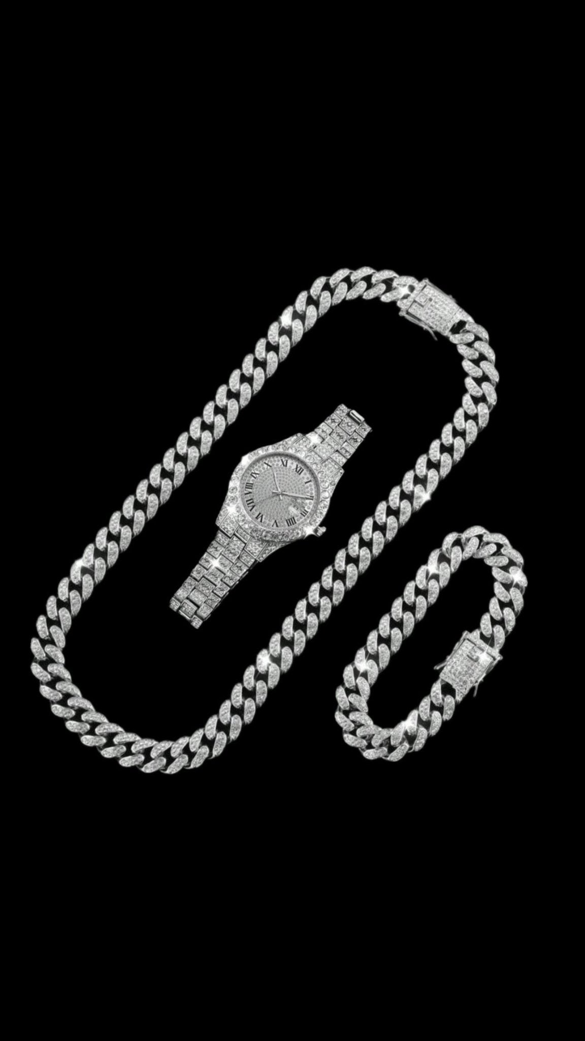 Set Cuban Clasic Silver + Ceas ICEDOUT - Icedout.nm
