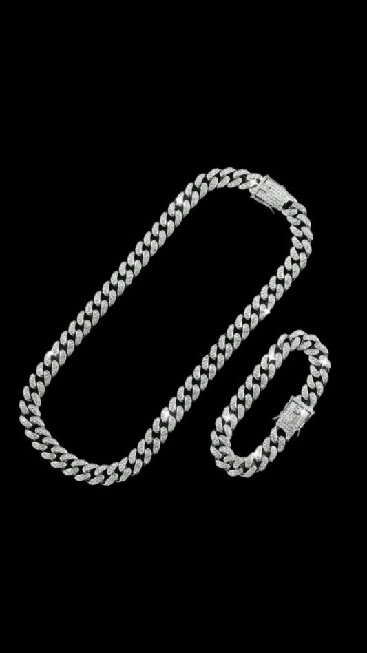 Set Cuban Clasic Silver + Ceas ICEDOUT - Icedout.nm